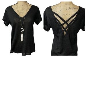 Very J Boutique Criss Cross Back Raw Hem Boho Top